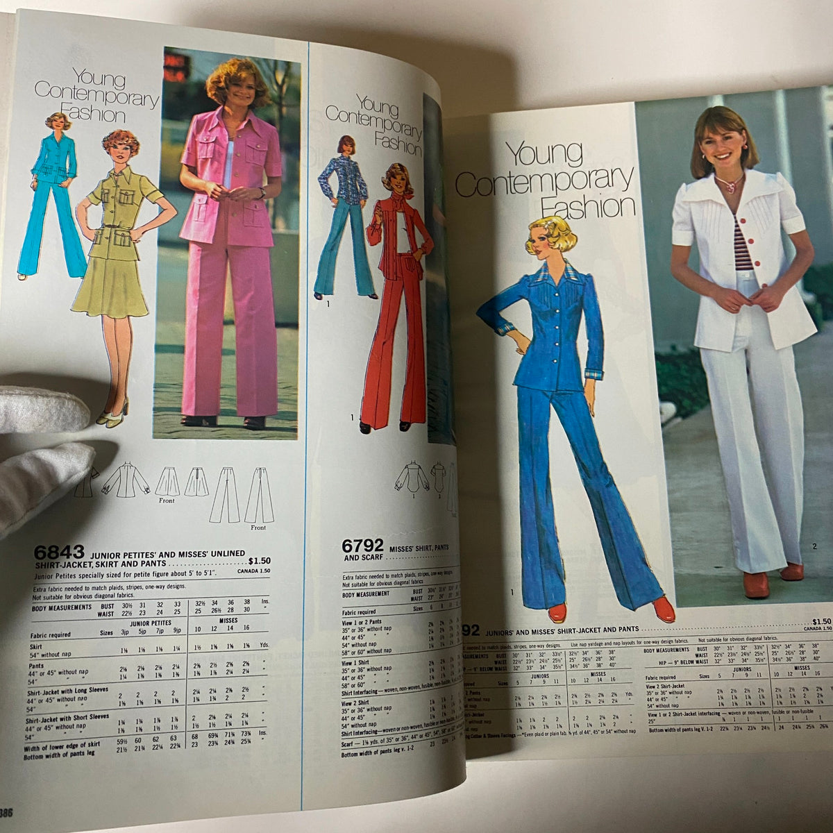 1976 June Simplicity Catalog Sewing Pattern highlighting young contemporary fashion with coordinated outfits for juniors, including blouses, skirts, and pants.