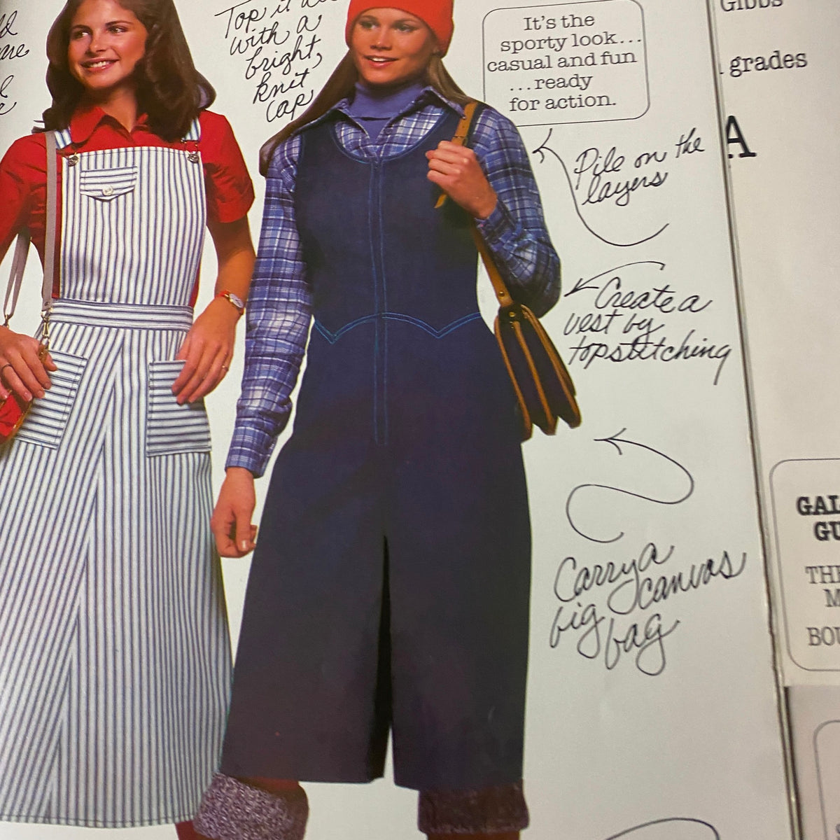 1977 Simplicity Fall Catalog showcasing coordinated outfits including overalls and casual dresses, perfect for both functionality and style in the fall fashion.