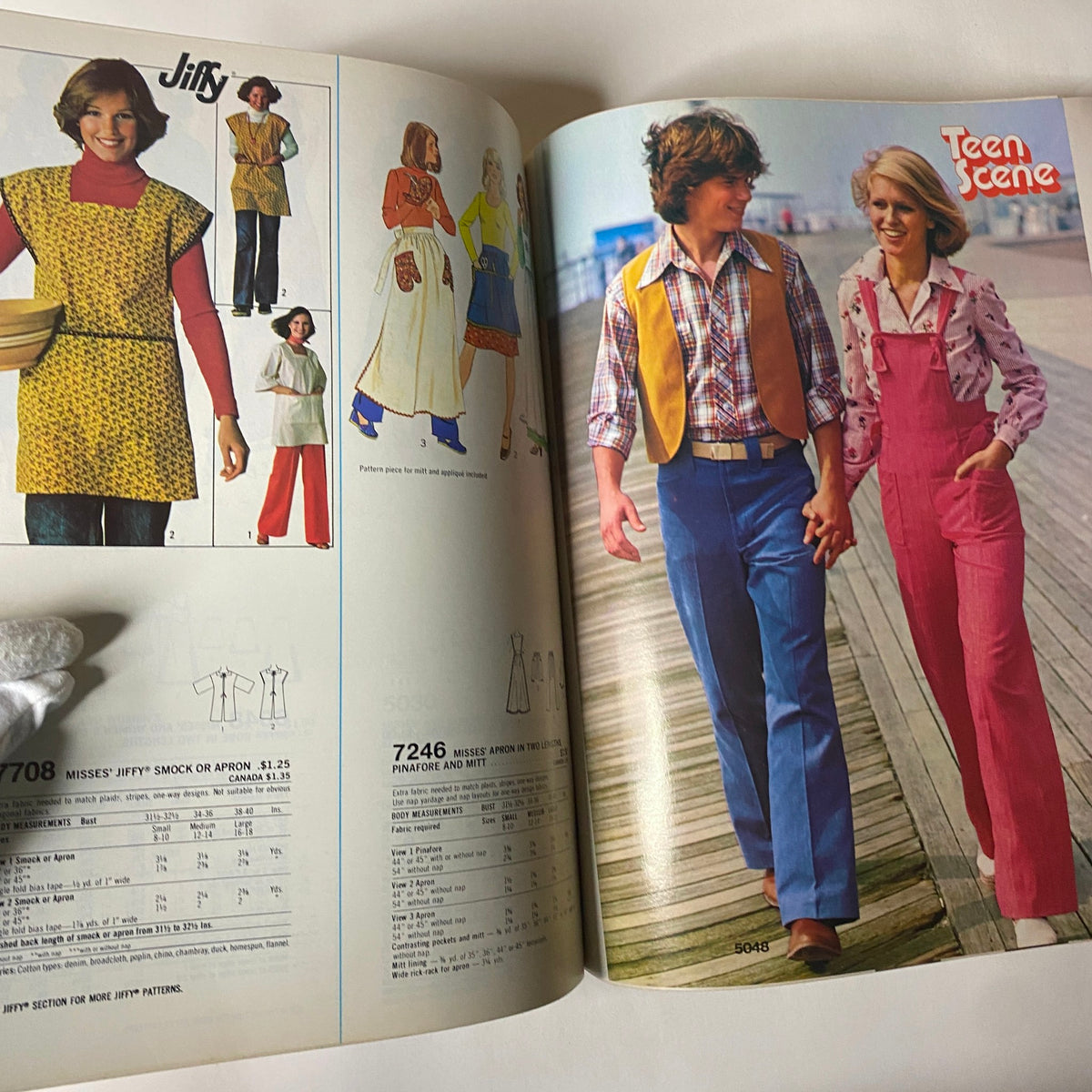 1977 March Simplicity Sewing Pattern Catalog display of trendy retro styles from the Jiffy line and Teen Scene featuring casual wear.