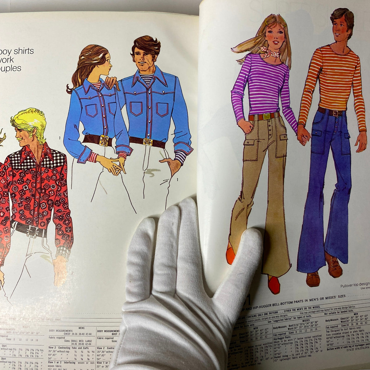1970s May Simplicity Sewing Pattern Catalog featuring couple's styles with retro designs, highlighting casual, coordinated outfits and iconic 70s fashion elements.