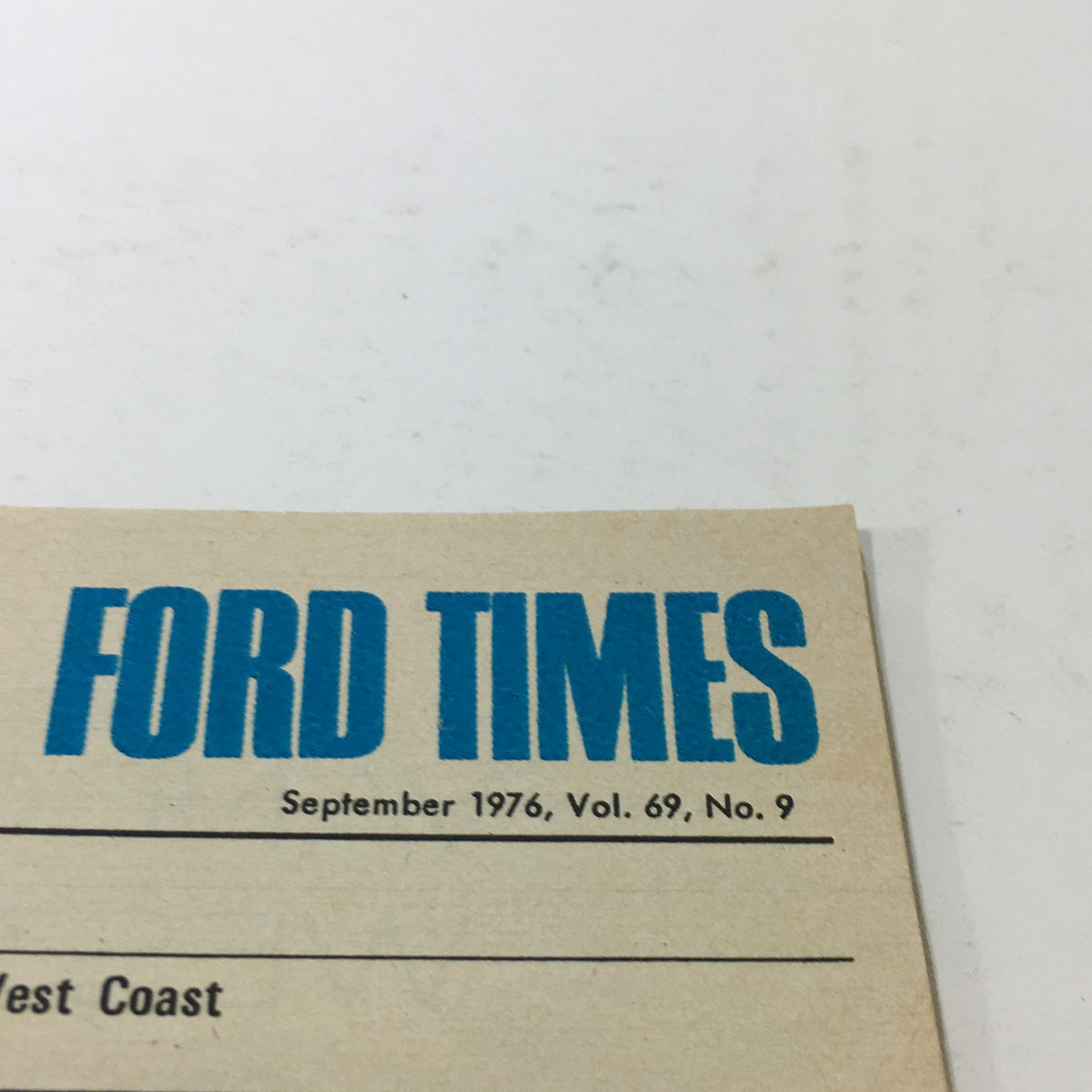 Detail of the VTG Ford Times Magazine September 1976, displaying the magazine title and volume information.