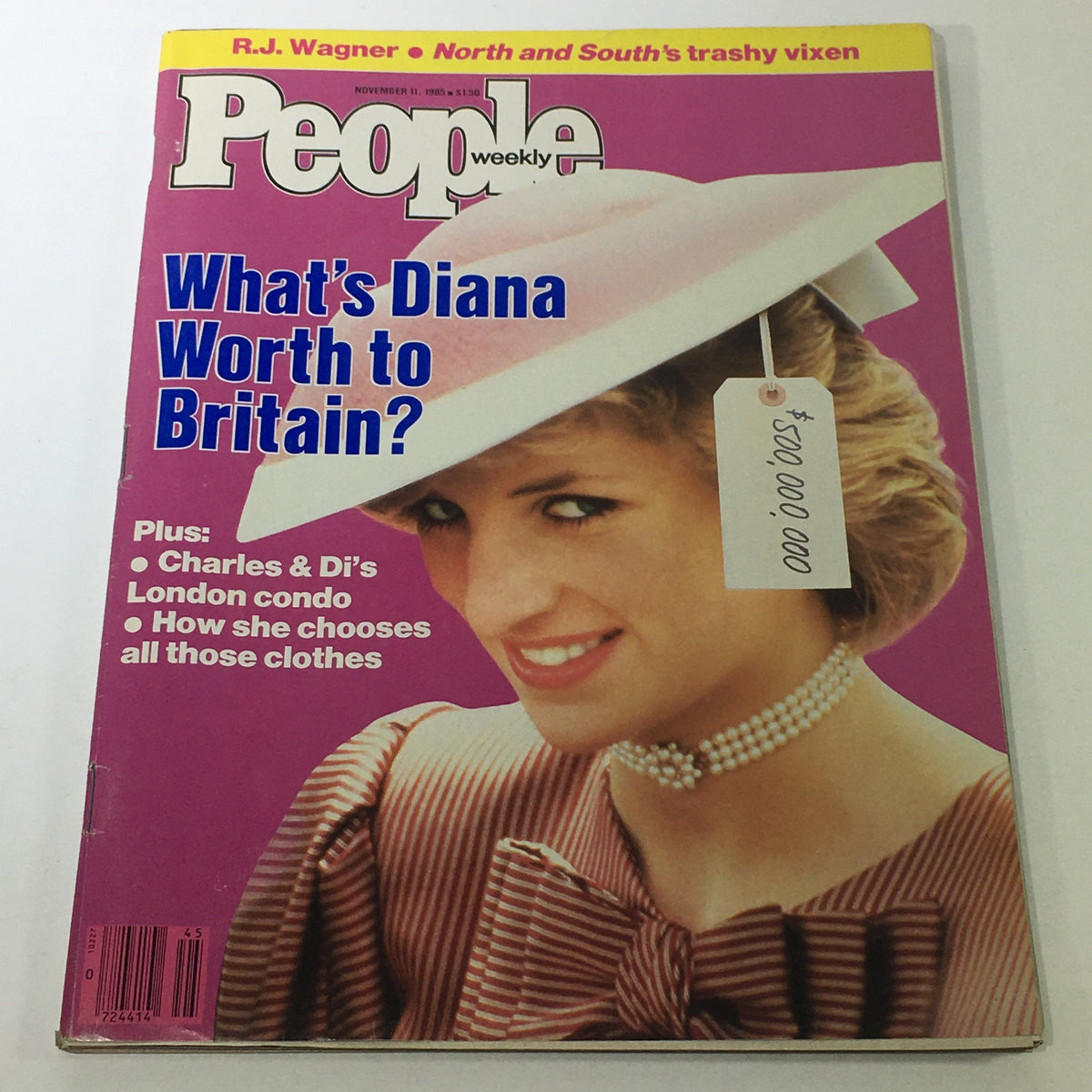 Cover of VTG People Weekly Magazine: November 11, 1985 featuring Princess Diana. The magazine highlights the question 'What's Diana Worth to Britain?' along with other features about Charles and Di's London condo and her fashion choices.