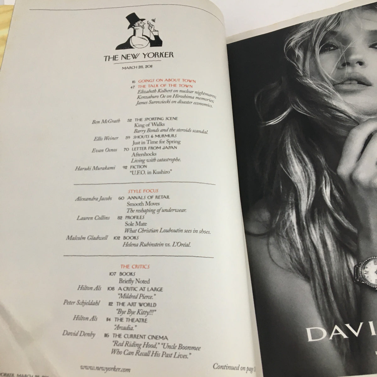 Inside page of The New Yorker March 28 2011, showcasing editorial content including articles and features from that issue.
