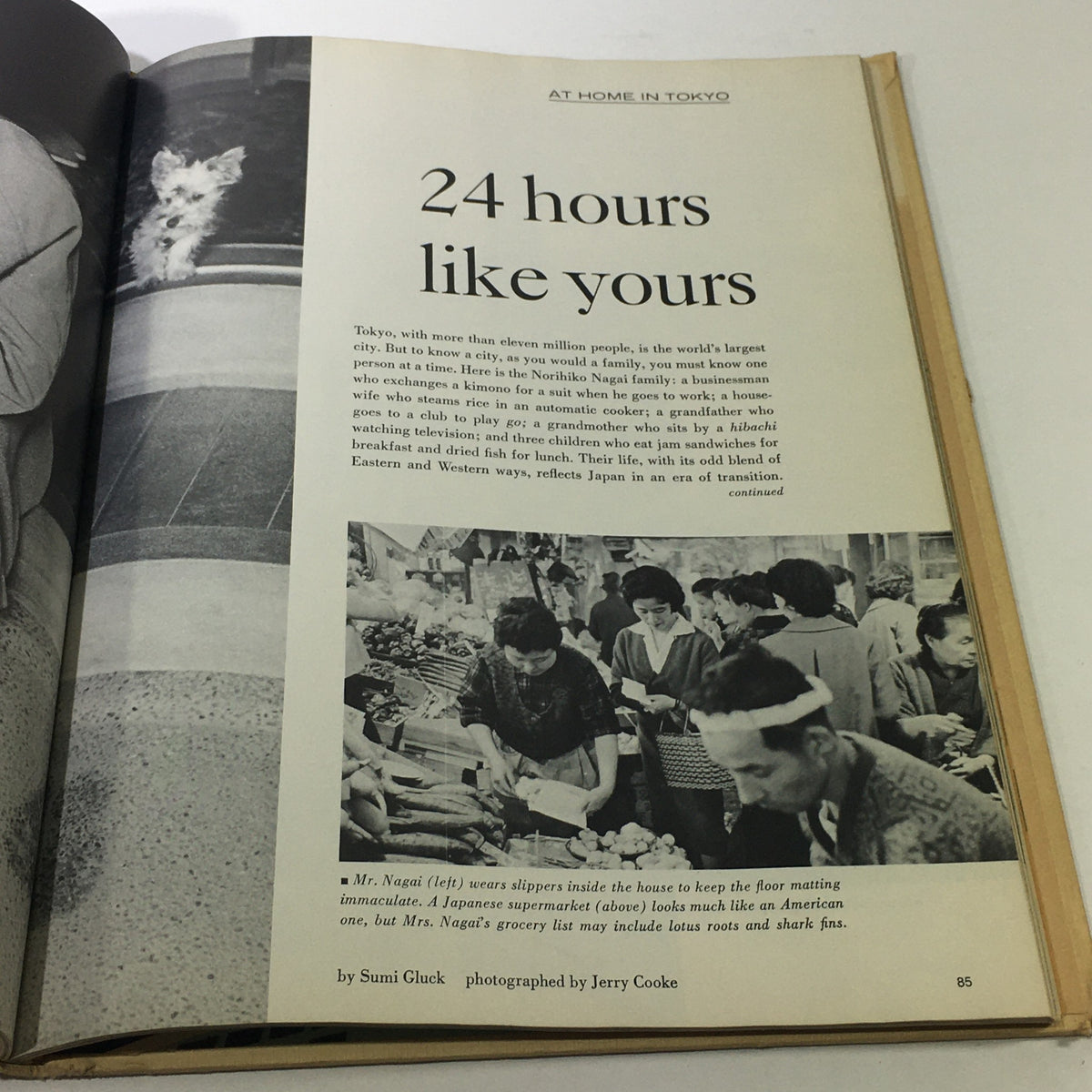 Inside spread showcasing an article titled '24 hours like yours' from the VTG Venture Magazine Book: June 1964, featuring a black and white photograph of life in Tokyo.