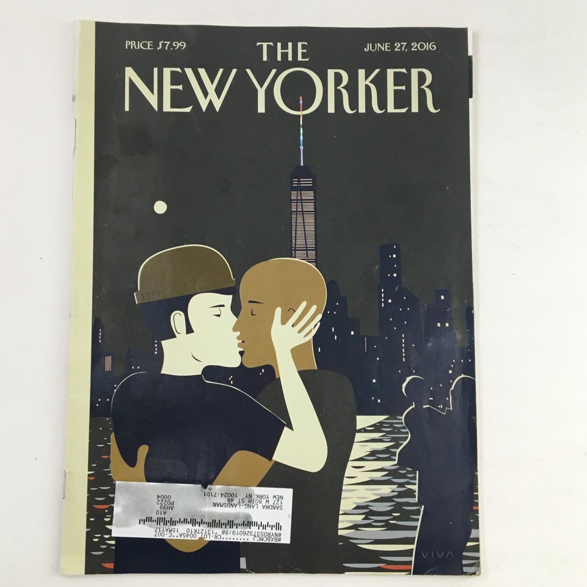 The New Yorker Full Magazine June 27 2016, featuring the love-themed cover design by Frank Viva, showcasing an artistic illustration of two figures in an embrace against a backdrop of the New York skyline.