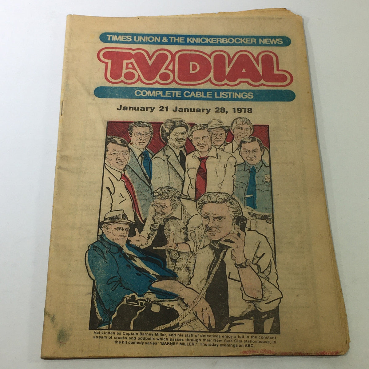 Vintage TV Dial complete cable listings January 21-28, 1978 featuring characters from the series Barney Miller on the cover.