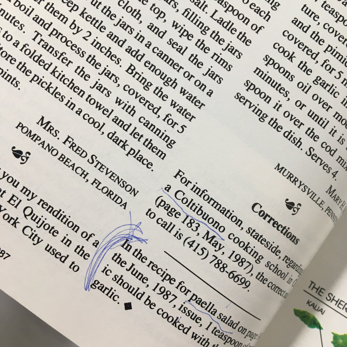 Inside page of VTG Gourmet Magazine July 1987, showcasing handwritten notes and cooking instructions, related to family gatherings and culinary traditions, highlighting the magazine's theme of 'Gourmet Menus: A Family Reunion'.