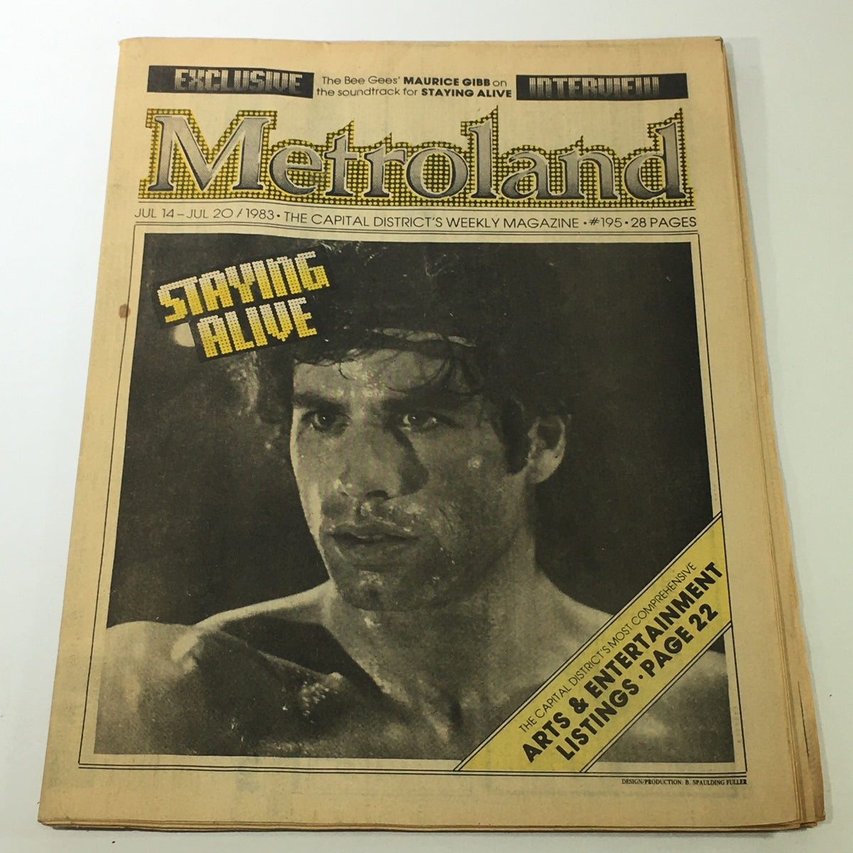 VTG Metroland Magazine July 14-20 1983 featuring John Travolta in Staying Alive, showcasing a vintage cover design, capturing early 80s pop culture.