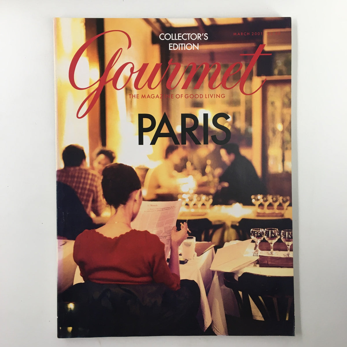 Gourmet Magazine March 2001 Collector's Edition cover featuring the theme 'Paris', showcasing an elegant dining scene.