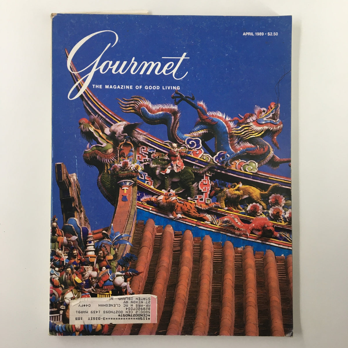 Cover of VTG Gourmet Magazine April 1989 featuring vibrant artwork related to a Russian Easter Zakuska Party, showcasing colorful illustrations and festive motifs.