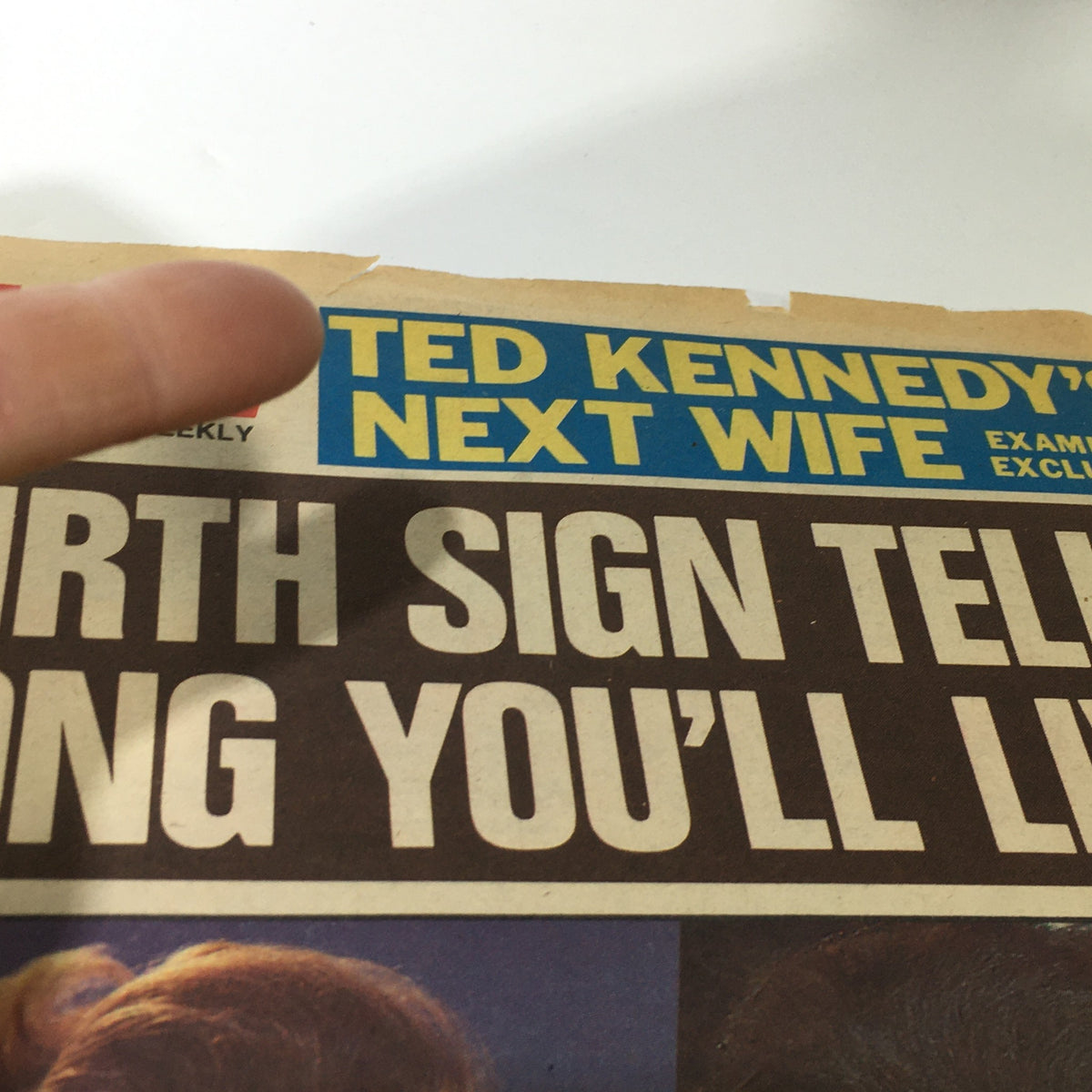 Highlighted section on the cover of the VTG National Examiner Magazine July 27 1982, emphasizing the headline about Ted Kennedy's next wife along with astrology predictions and celebrity lifestyle articles.