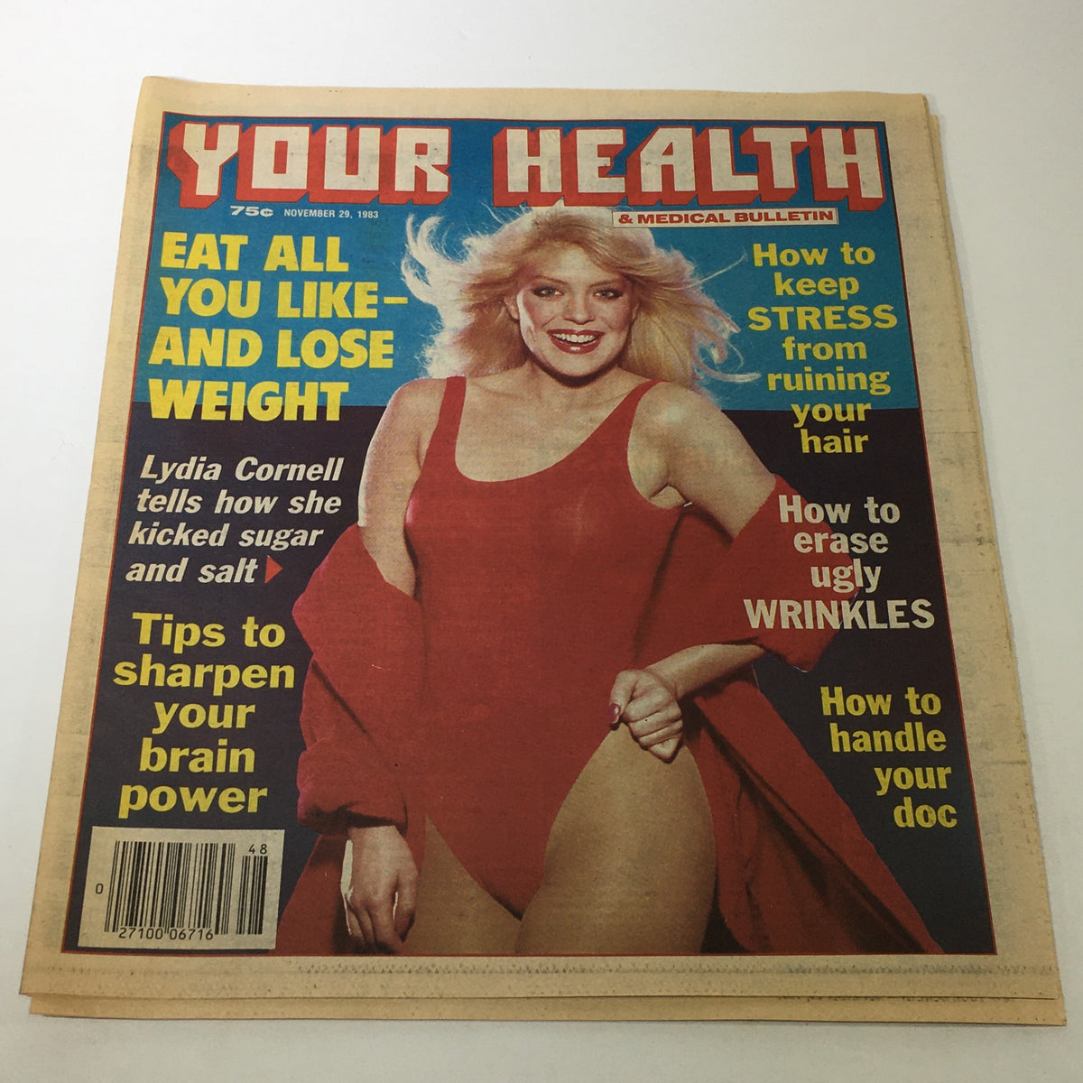 Cover of Your Health Magazine, November 29, 1983 featuring Lydia Cornell, highlighting articles on health and wellness trends of the 1980s.