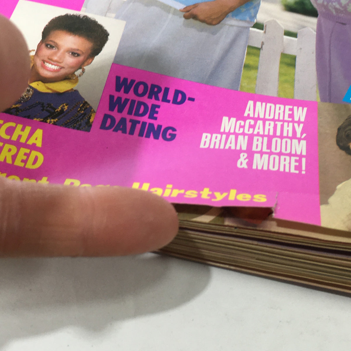 Close-up of Teen Magazine August 1986 highlighting the 'World-Wide Dating' feature and other engaging teenage topics, perfect for nostalgia enthusiasts.