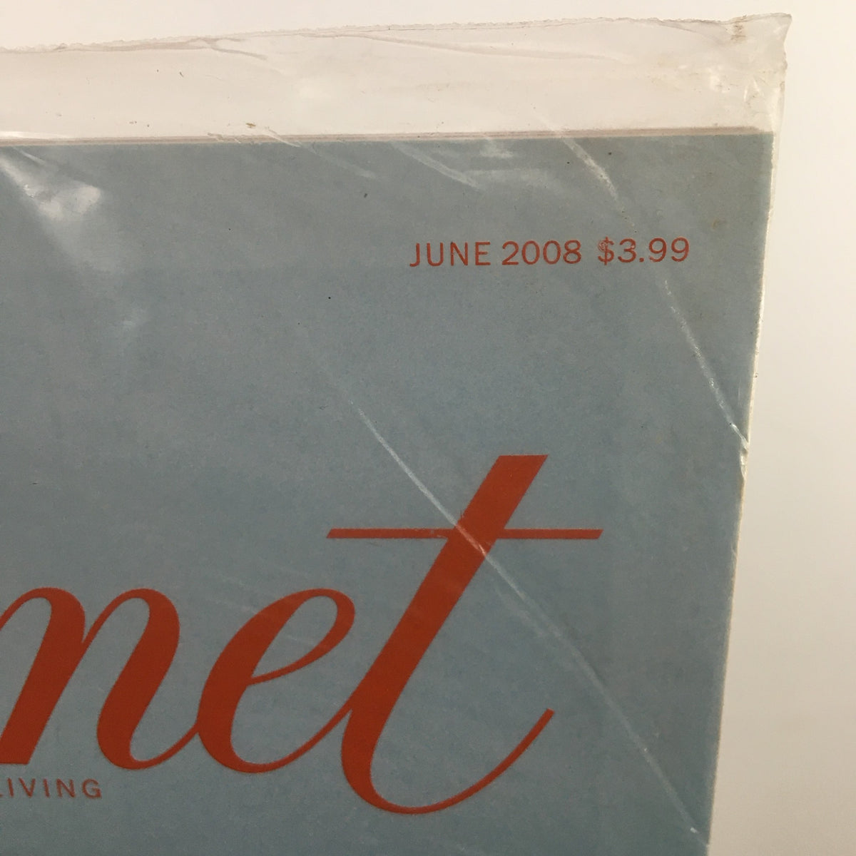 Close-up of the top right corner of the Gourmet Magazine June 2008 Grilling Issue, displaying the publication date and price, highlighting its collectible nature.