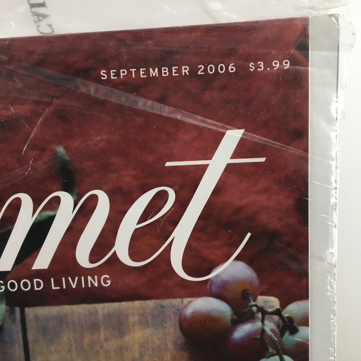 Close-up of the Gourmet Magazine September 2006 title, highlighting the date and price, emphasizing the magazine’s focus on Mediterranean Eggplant Barley Salad.