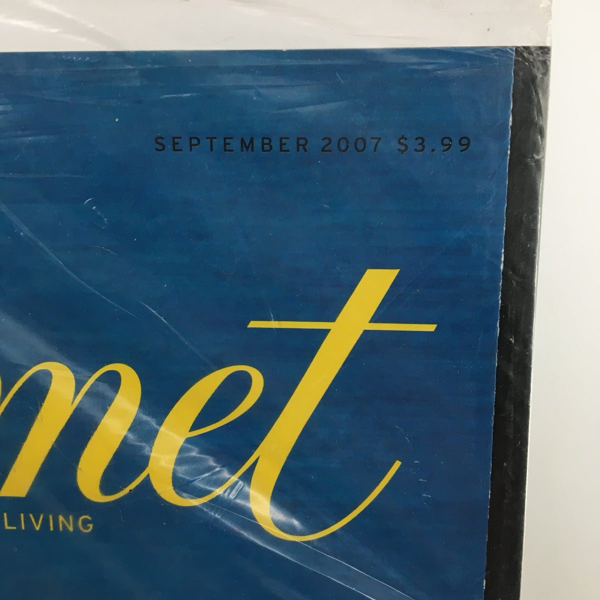 Detail of the Gourmet Magazine September 2007 issue showing the publication date and price, emphasizing its vintage nature.