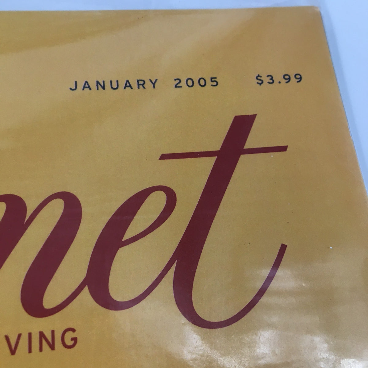 Cover of Gourmet Magazine January 2005 featuring the title and price, showcasing the vintage culinary publication that includes a Mandarin Orange Napoleons recipe.