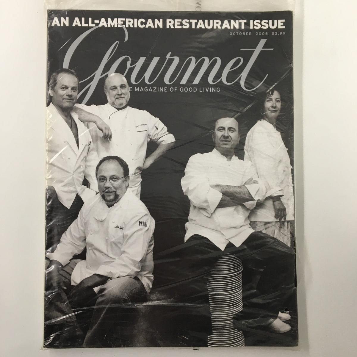 Gourmet Magazine October 2005 cover featuring chefs and the title 'An All-American Restaurant Issue', highlighting the magazine's focus on culinary excellence.