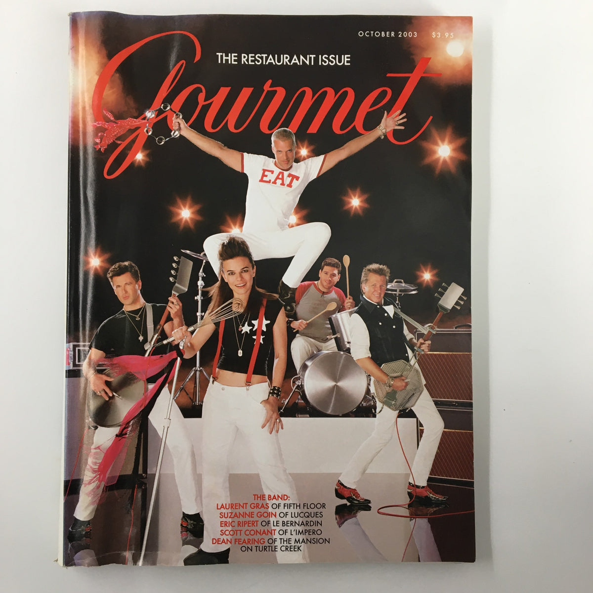 Cover of Gourmet Magazine October 2003 featuring 'The Band' and Laurent Gras of Fifth Floor, showcasing the restaurant issue with vibrant photography and design.