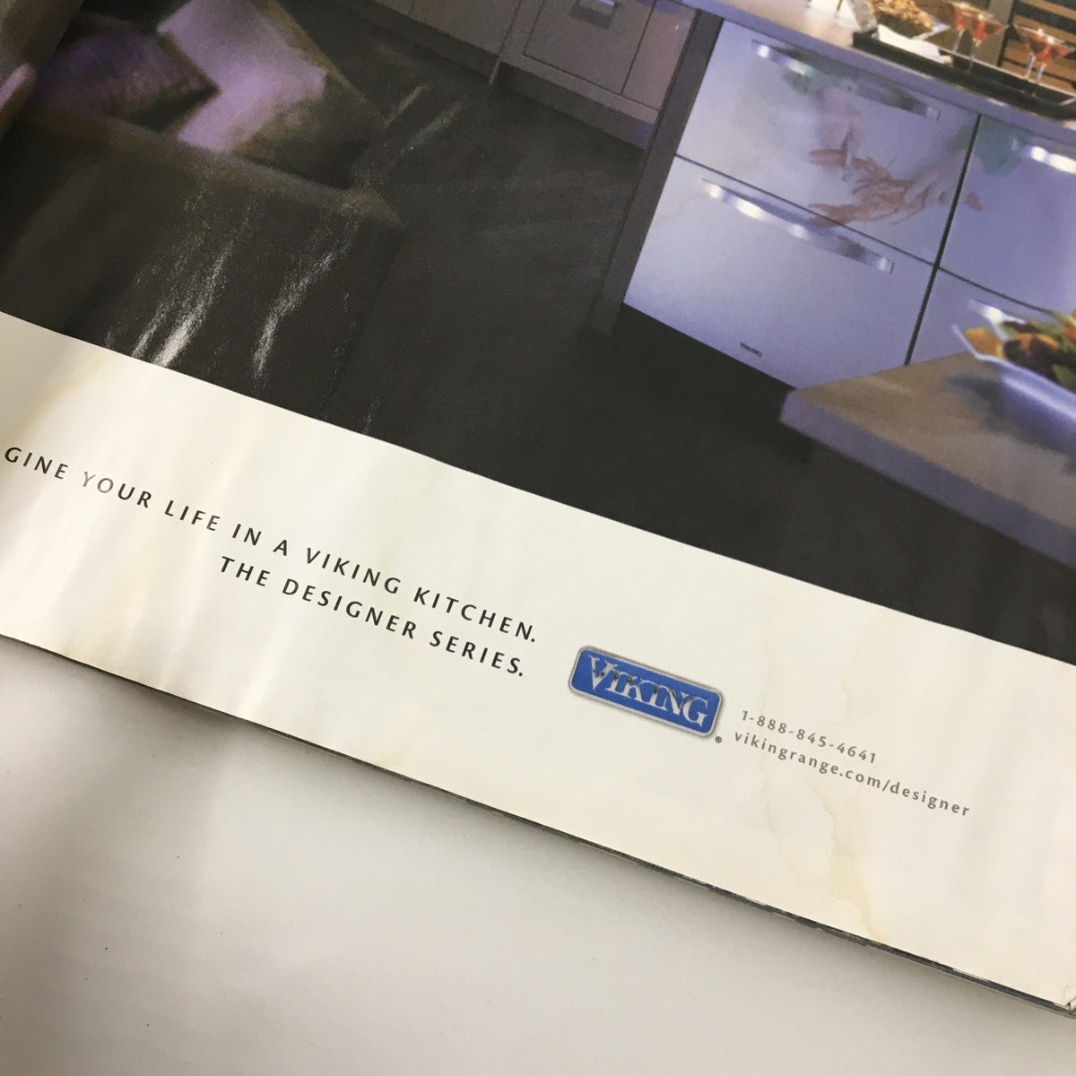 Ad for Viking appliances, featured in Gourmet Magazine April 2008, displaying a modern kitchen setup with stylish appliances.