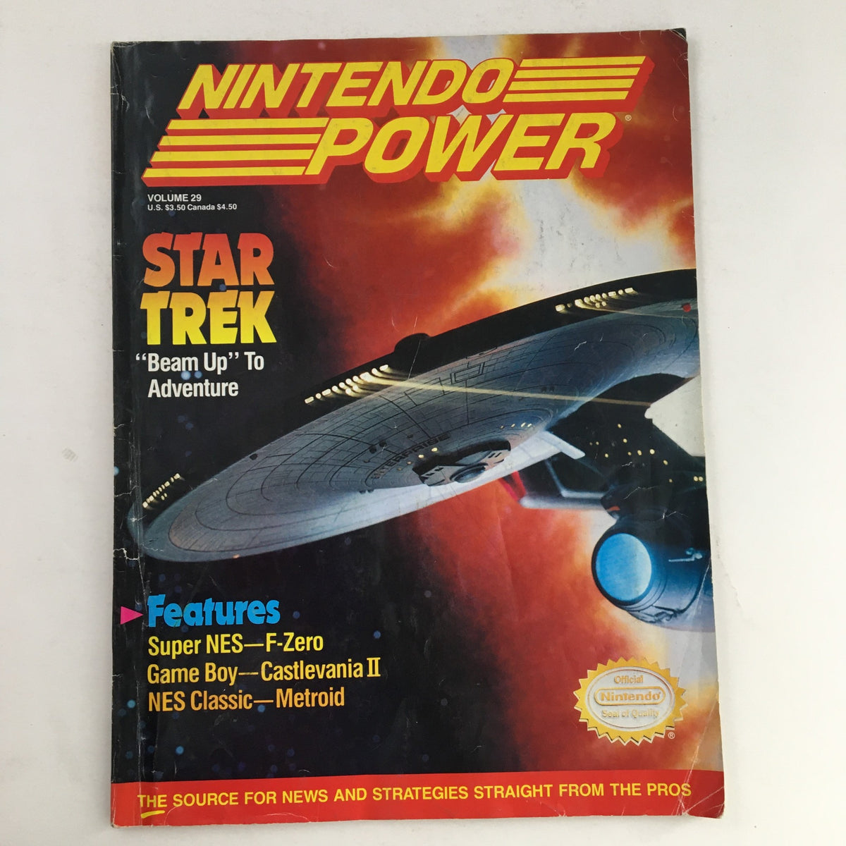 Cover of Nintendo Power Magazine October 1991 Vol 29 featuring Star Trek, highlighting the theme 'Beam Up To Adventure.' Includes game features like F-Zero and Castlevania II.