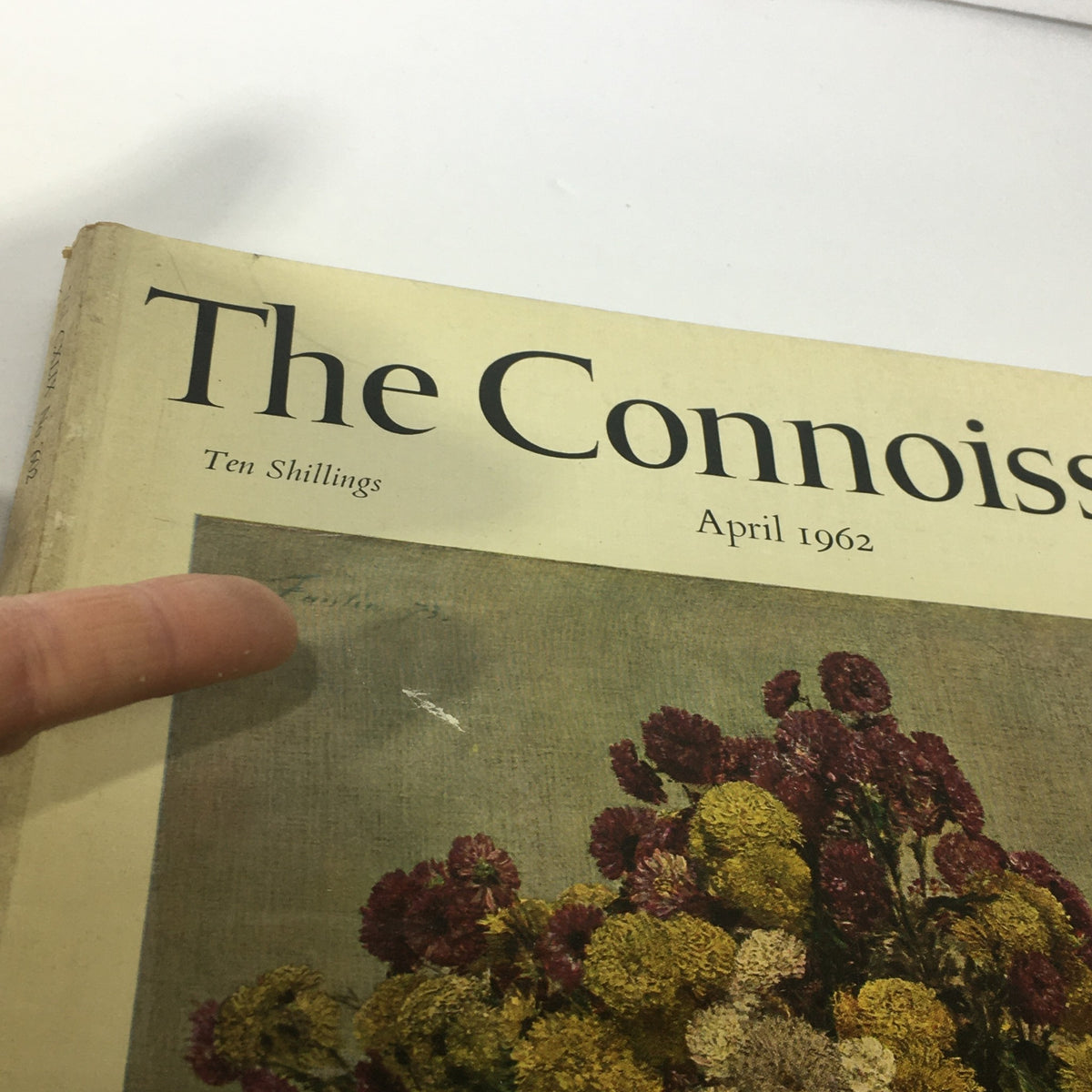 Cover of The Connoisseur Magazine, April 1962, Vol. CXLIX No. 602, featuring an intricate floral still life by Henri Fantin-Latour, showcasing vintage magazine details and historical significance.