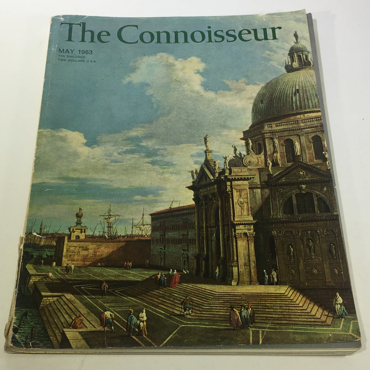 Cover of The Connoisseur Magazine, May 1963, Vol. 153 No. 615, featuring an artistic depiction of a historical building and people outdoors, capturing the essence of culture and tradition during the 1960s.