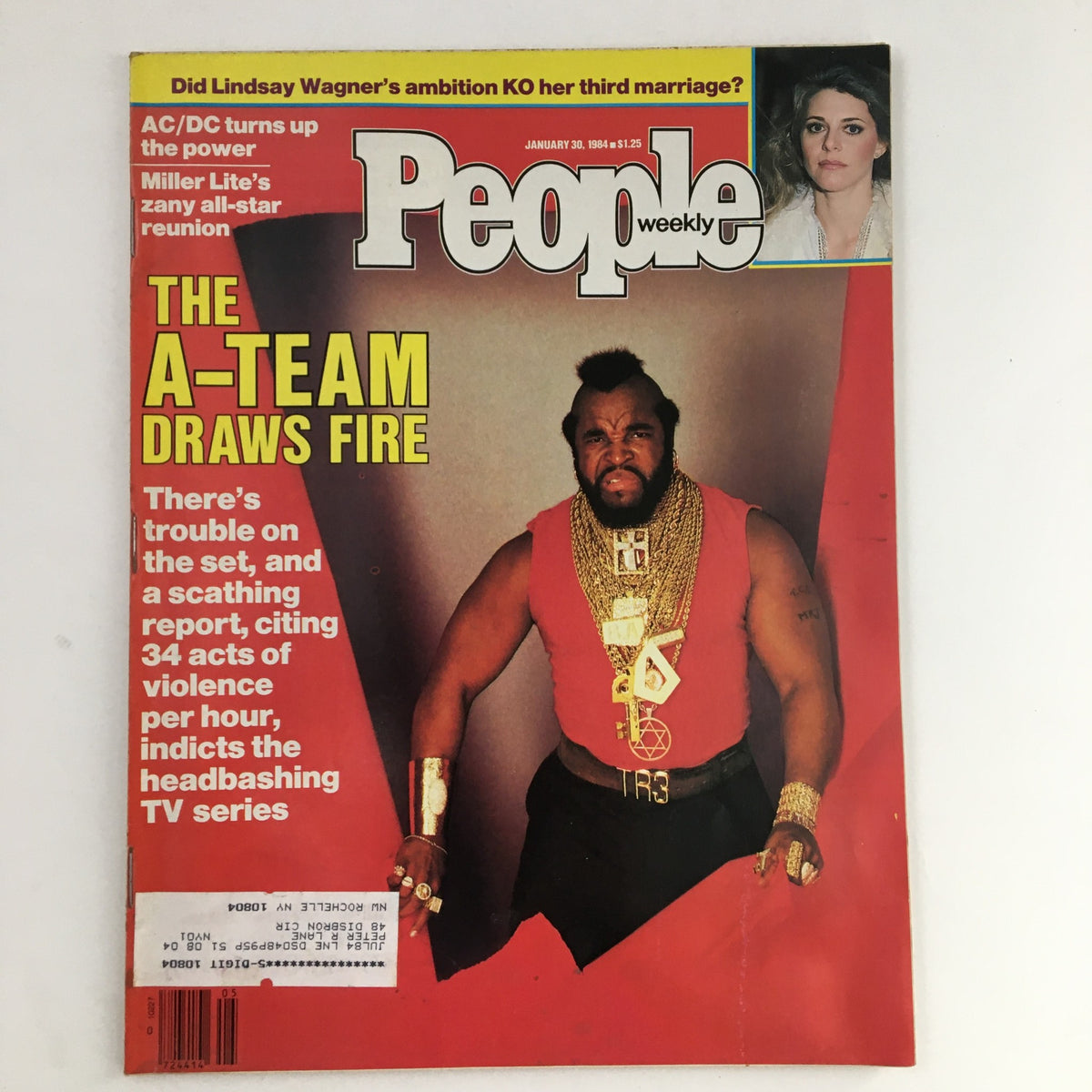 Cover of People Weekly Magazine January 30 1984 featuring Mr. T in a red outfit with gold chains and Lindsay Wagner in a smaller photo, highlighting pop culture of the 1980s.