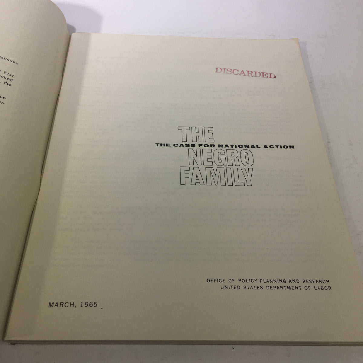 Interior page of 'VTG The Case For National Action: March 1965' magazine showing the title 'The Negro Family.' This page reflects the focus on African American family structures during the civil rights movement.