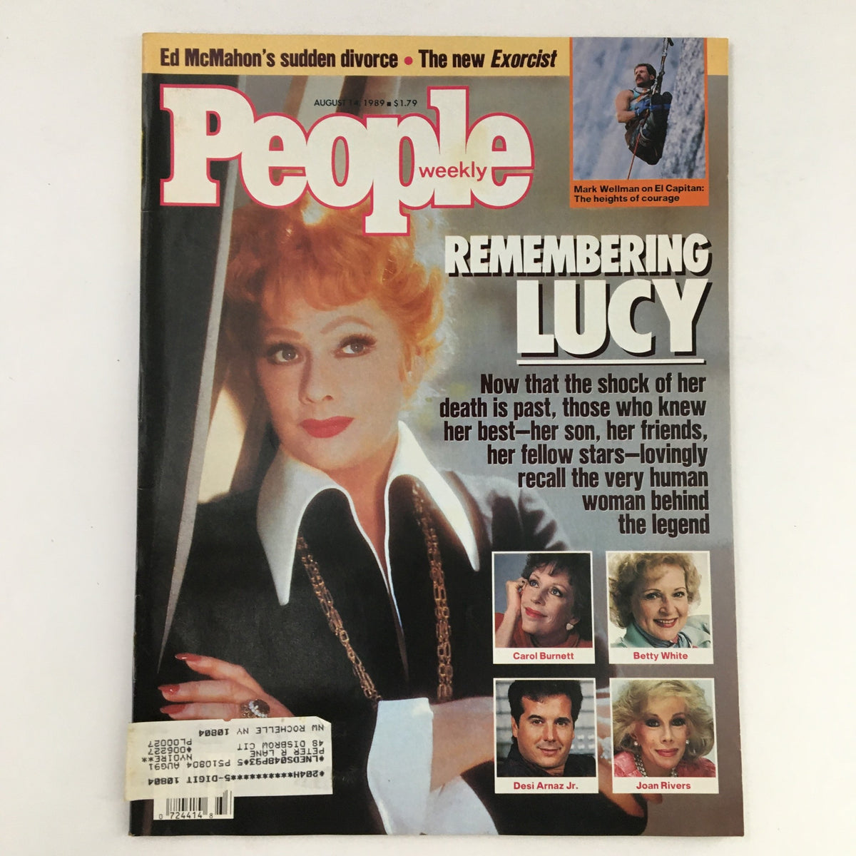 Cover of People Weekly Magazine from August 14, 1989 featuring Lucy Ball, Carol Burnett, Betty White, and more, highlighting the theme 'Remembering Lucy'.