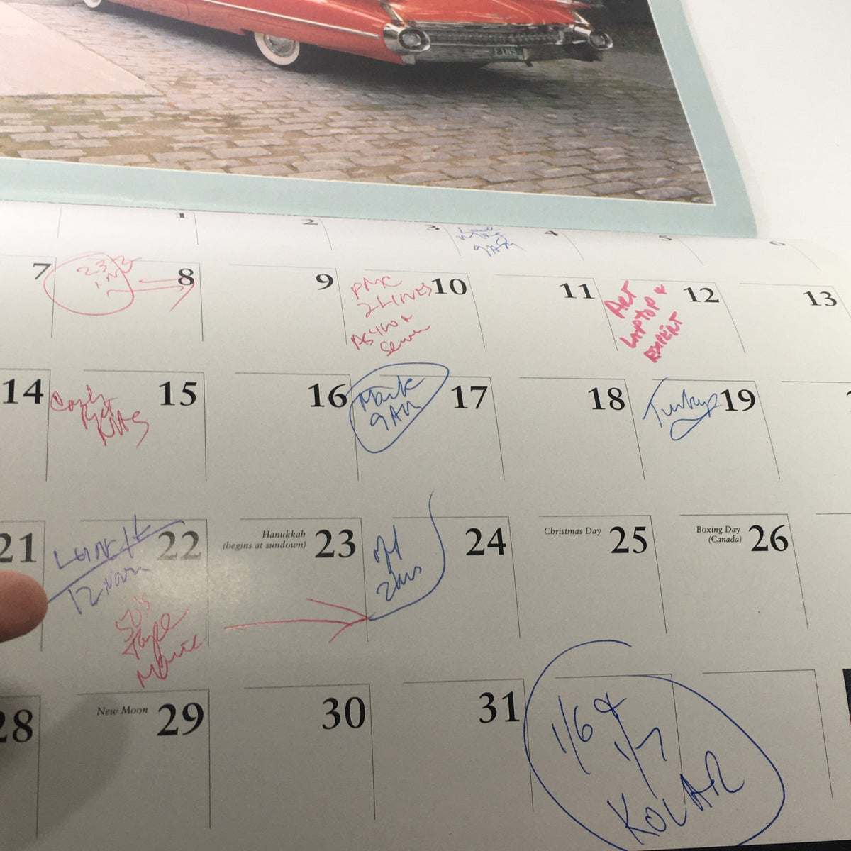 Another internal page of VTG 1997 Cool Breeze Classic American Convertibles Calendar displaying vintage car image and notes.