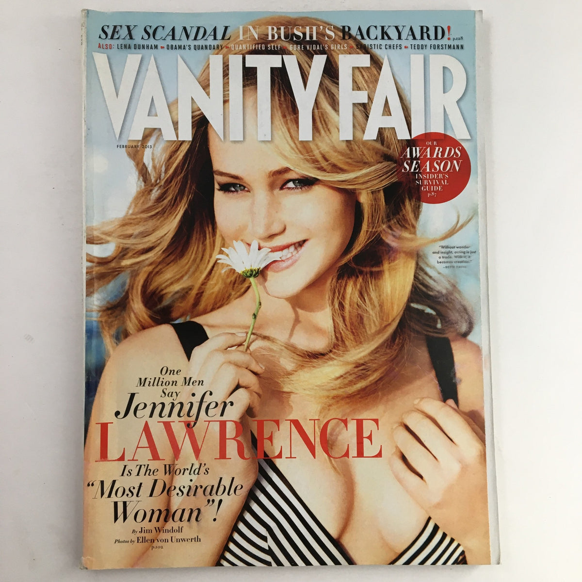 Vanity Fair Magazine February 2013 featuring Jennifer Lawrence on the cover, showcasing her captivating portrait and highlighting her status as a leading actress in Hollywood.