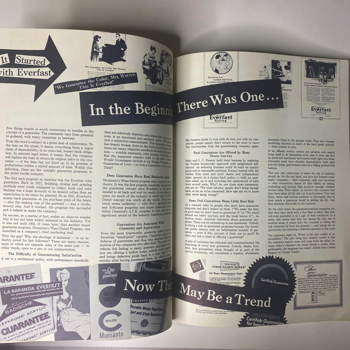 Promotional spread from the 1968 American Fabrics No. 79 Summer Catalog highlighting the Bancroft trademarks and quality controls related to textile materials and production.
