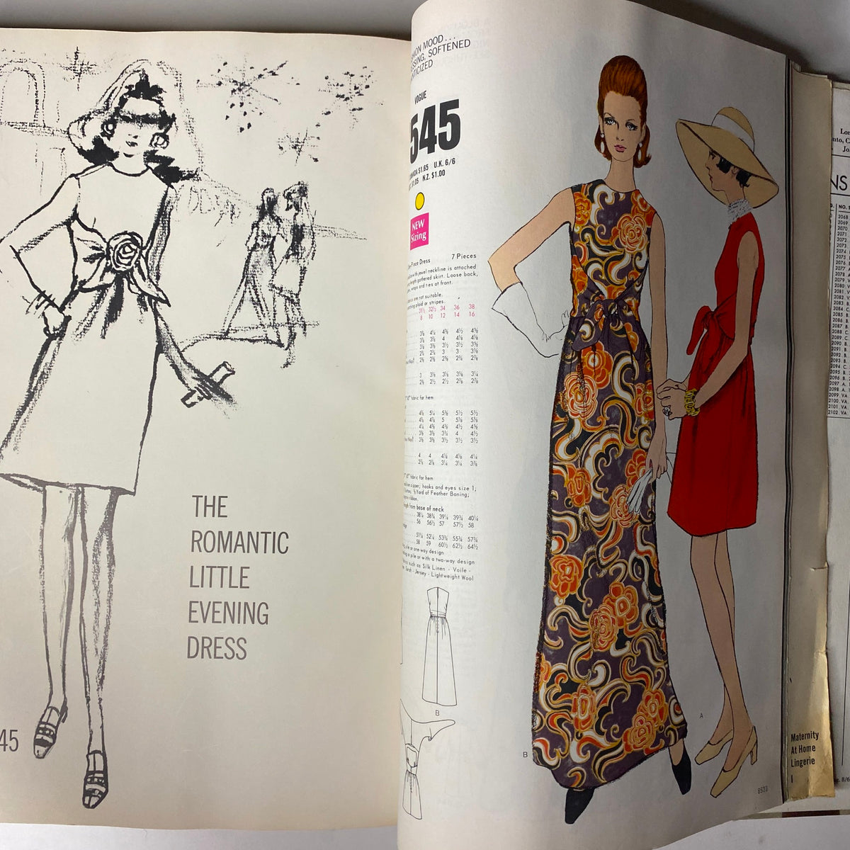 1969 Vogue Patterns July Catalog highlighting romantic evening dress styles with detailed illustrations, reflecting vintage fashion trends and sewing inspirations.