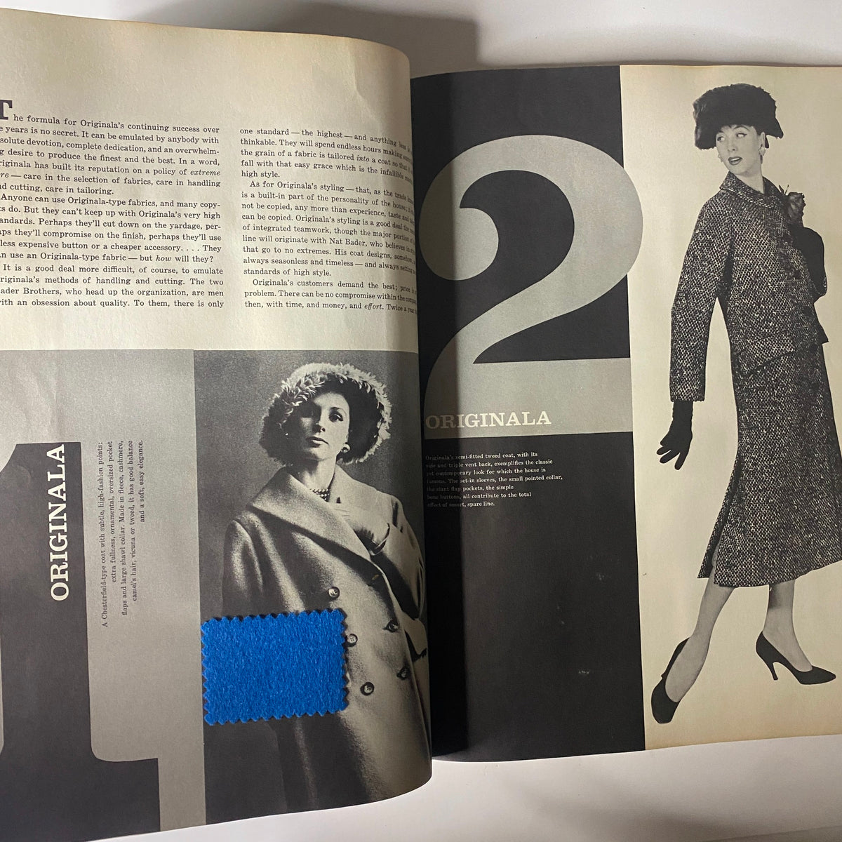 Informational page from the 1957 American Fabrics Spring Catalog presenting a report on fall fabrics with artistic elements.