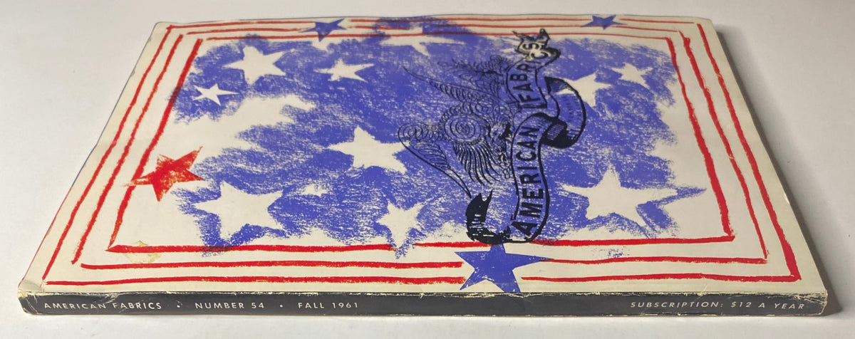 Back cover of the 1961 American Fabrics No. 54 Fall Catalog showcasing the continuation of the stars and stripes design and subscription information.