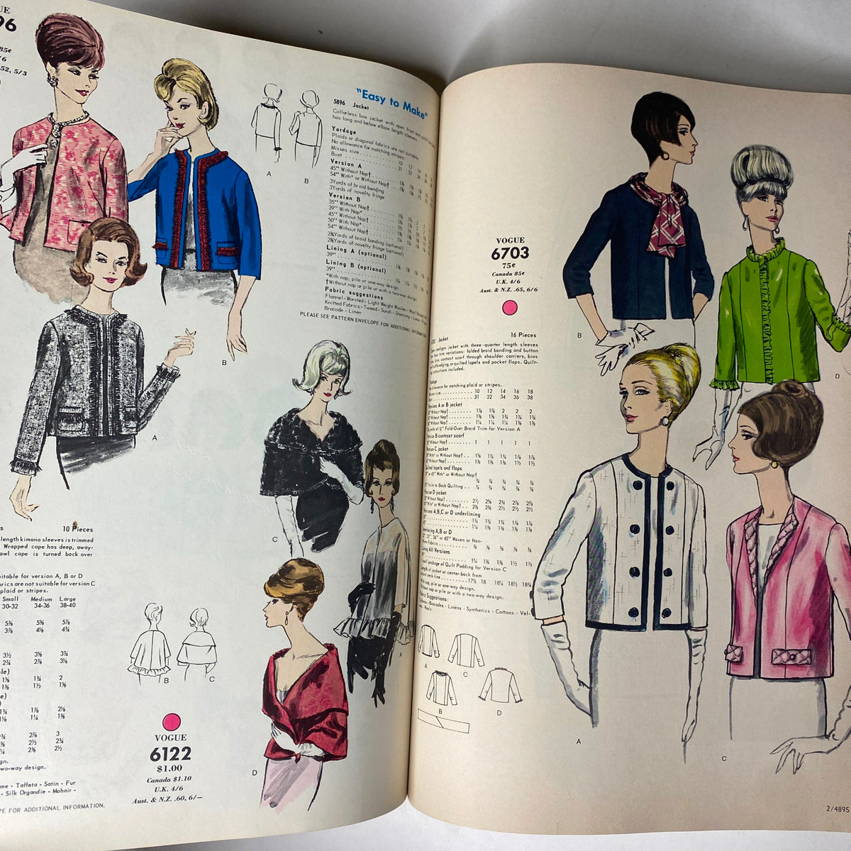 1966 Vogue Patterns April Catalog presenting easy-to-make jackets and blouses, showcasing the exquisite designs and trends of the 1960s fashion era.