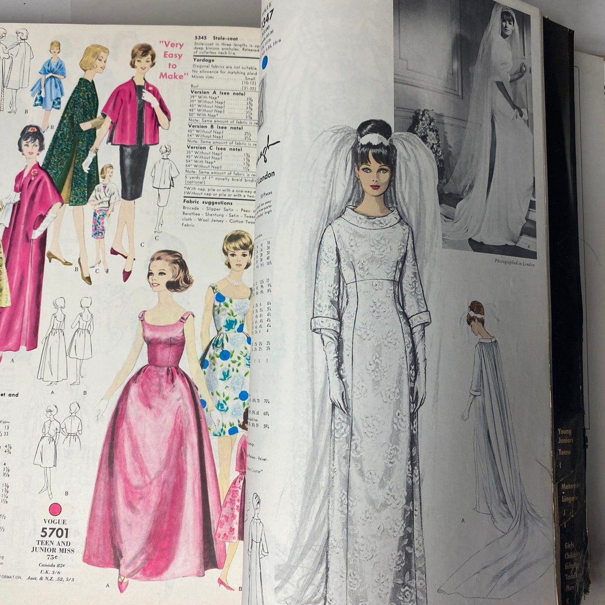 1966 Vogue Patterns April Catalog displaying various formal dresses and designs for young women, capturing the essence of 1960s fashion aesthetics.