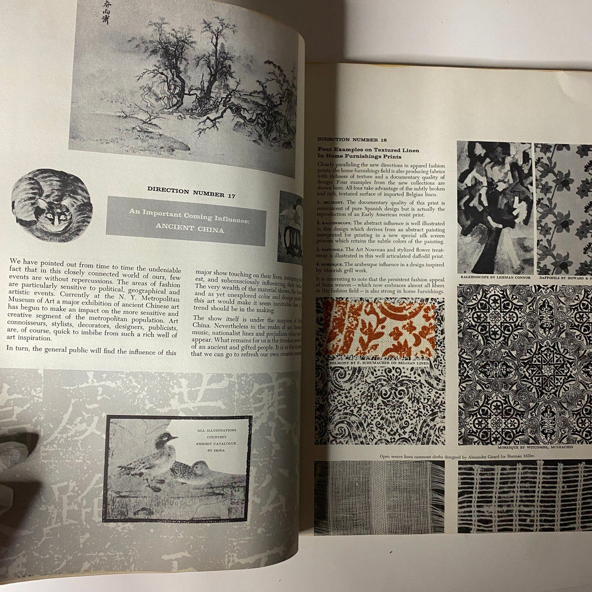 1961-1962 American Fabrics No. 55 Winter Catalog showcasing influences from Ancient China on modern textile design.