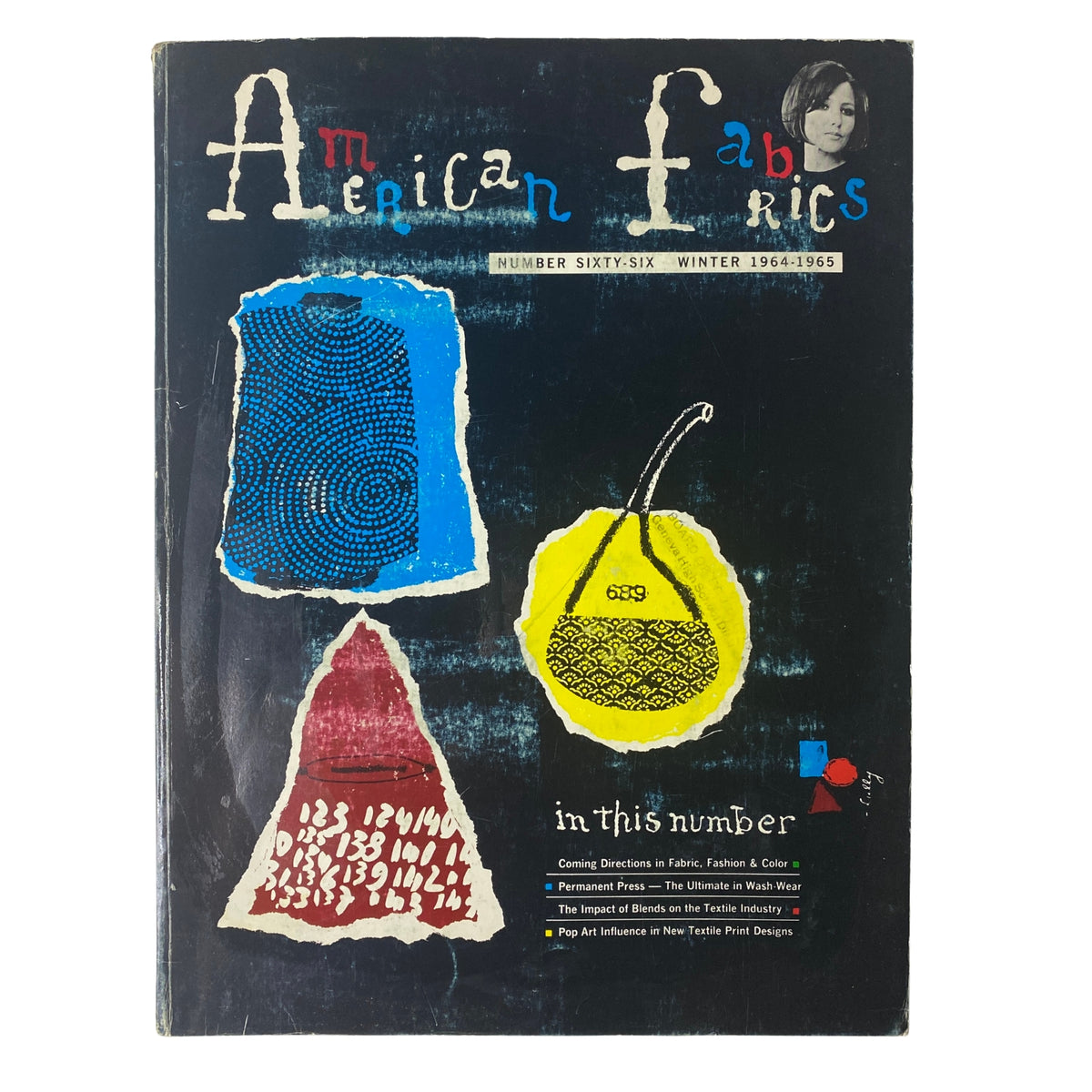1964-1965 American Fabrics No. 66 Winter Catalog cover featuring vibrant textile patterns and bold graphic design elements.