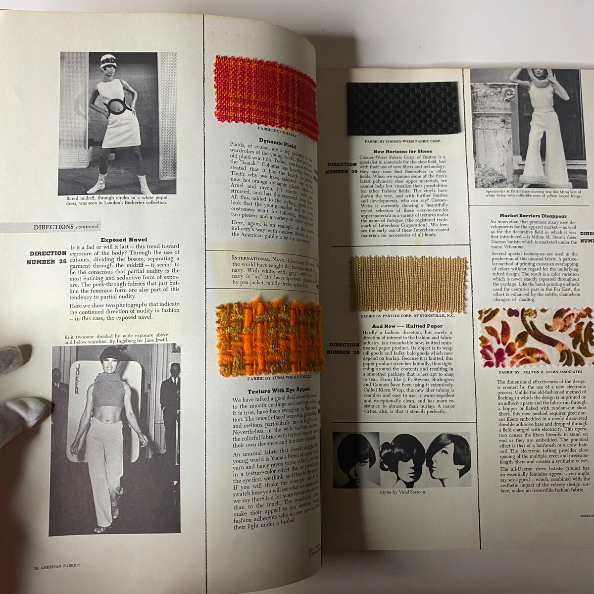 Final interior page of the 1966 American Fabrics No. 71 Spring Catalog featuring various fabric samples and highlighting design trends from the 1966 fashion scene.