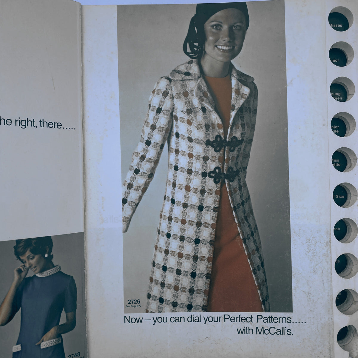 Interior page of the 1971 March McCall's Catalog displaying a model in a checkered coat, highlighting fashion-forward trends.