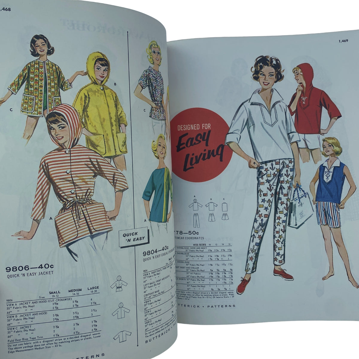 1961 December Butterick Holiday Catalog featuring easy living designs, showcasing comfortable and stylish casual wear, including jackets and tops.