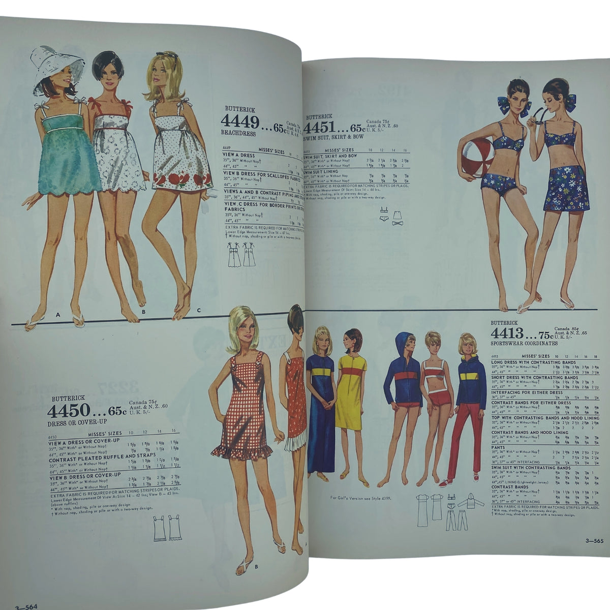 1968 April Butterick Catalog featuring trendy swimwear and beach attire designs, including bikinis and cover-ups, reflecting vibrant summer fashion of the late 1960s.