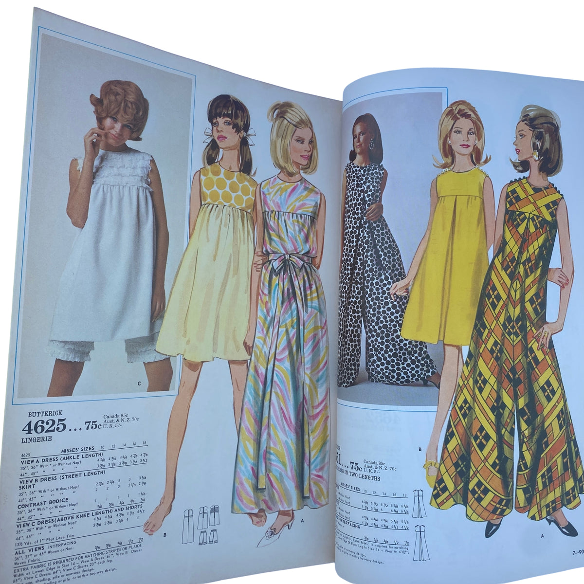1968 April Butterick Catalog displaying an array of fashionable dresses and summer outfits, featuring bold patterns and vibrant colors typical of late 1960s fashion.