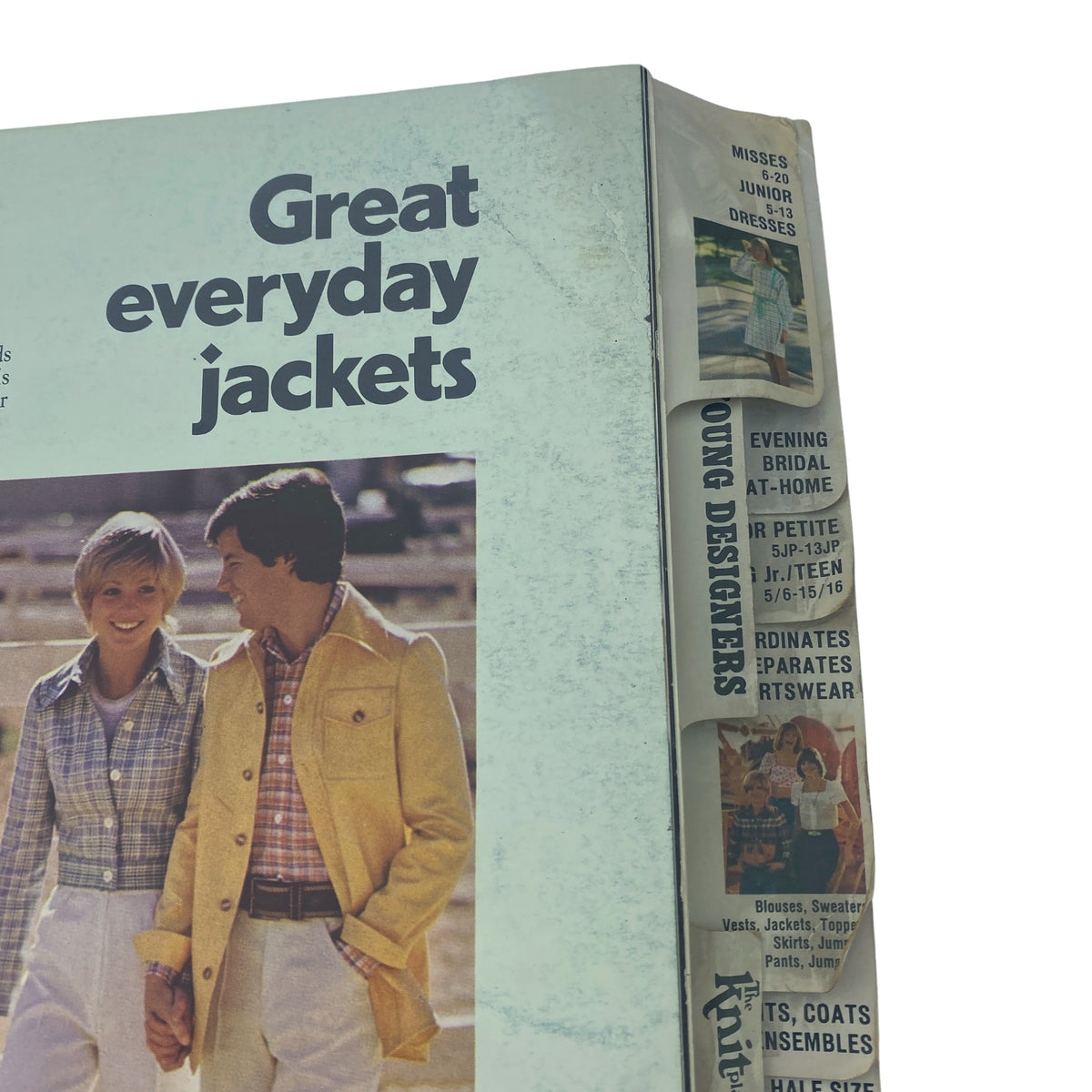 Close-up of the 1973 May Butterick Catalog showing a page featuring stylish everyday jackets, emphasizing retro fashion designs.