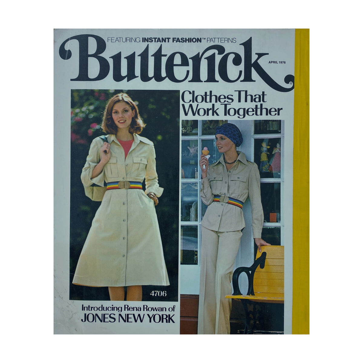 1976 April Butterick Catalog cover presenting new patterns for women’s stylish outfits, emphasizing coordinated fashion pieces suitable for different occasions in the 1970s.