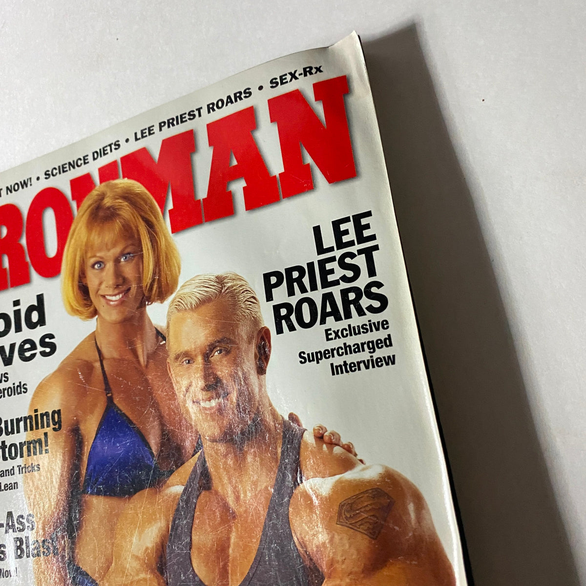 Iron Man Magazine June 2001 Vol 60 No. 6 featuring Lee Priest and Cathy Lefrançois on the cover, highlighting a supercharged interview with Lee Priest.