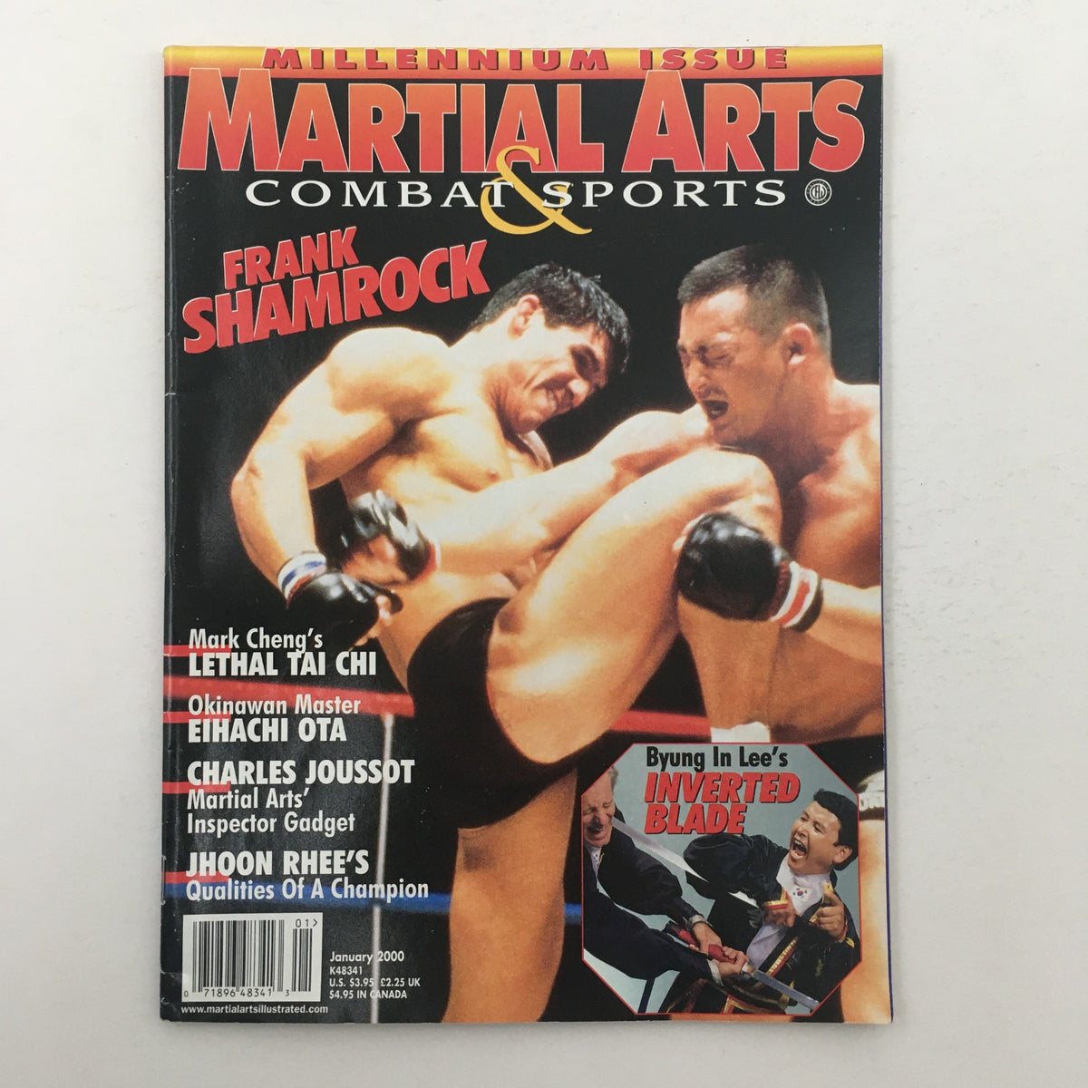 Cover of Martial Arts Combat & Sports Magazine January 2000 featuring Frank Shamrock in action, showcasing martial arts techniques and combat sports themes.