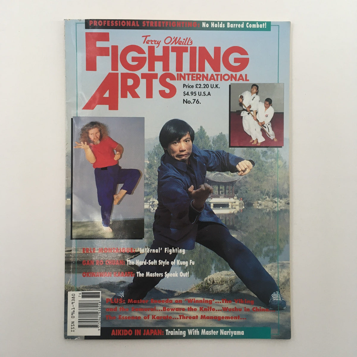 Fighting Arts International Magazine No. 76 cover featuring martial arts expert Erle Montaigue, iconic illustrations, and highlights of internal martial arts practices, showcasing vintage martial arts literature.